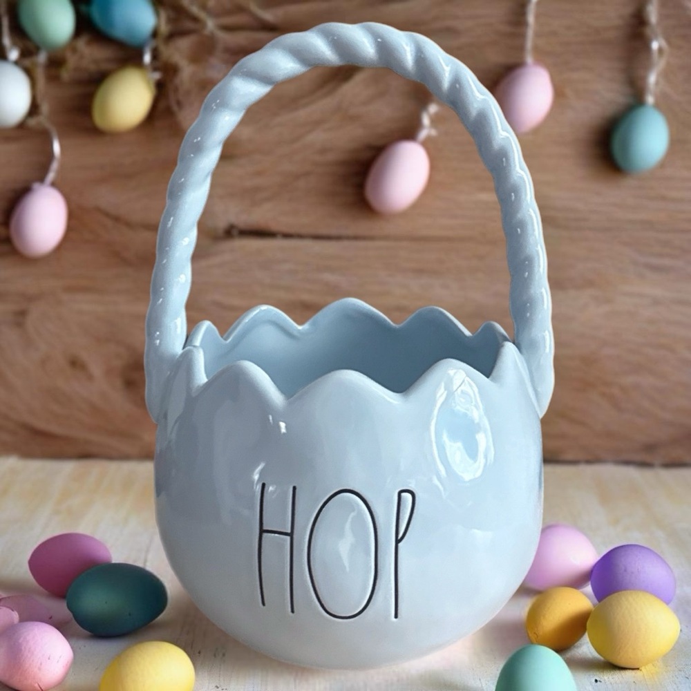 Rae Dunn Light Blue Easter 10”in Basket LL HOP Ceramic Holiday Farmhouse Decor